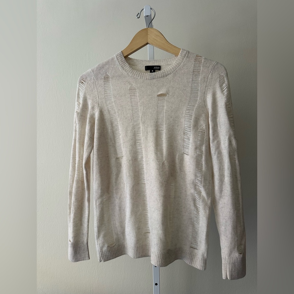 Aqua Cashmere Distressed Sweater in Size S